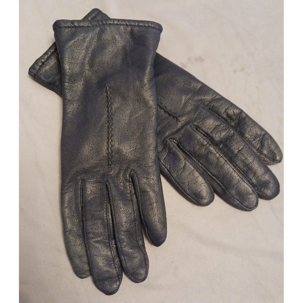 Fownes Vintage Navy Blue Genuine Leather Women's Driving Gloves, Size 6.5‎